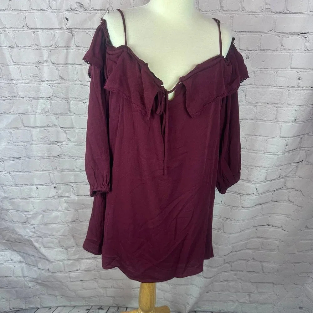 newbury kustom boutique burgandy Dress size medium off the shoulder